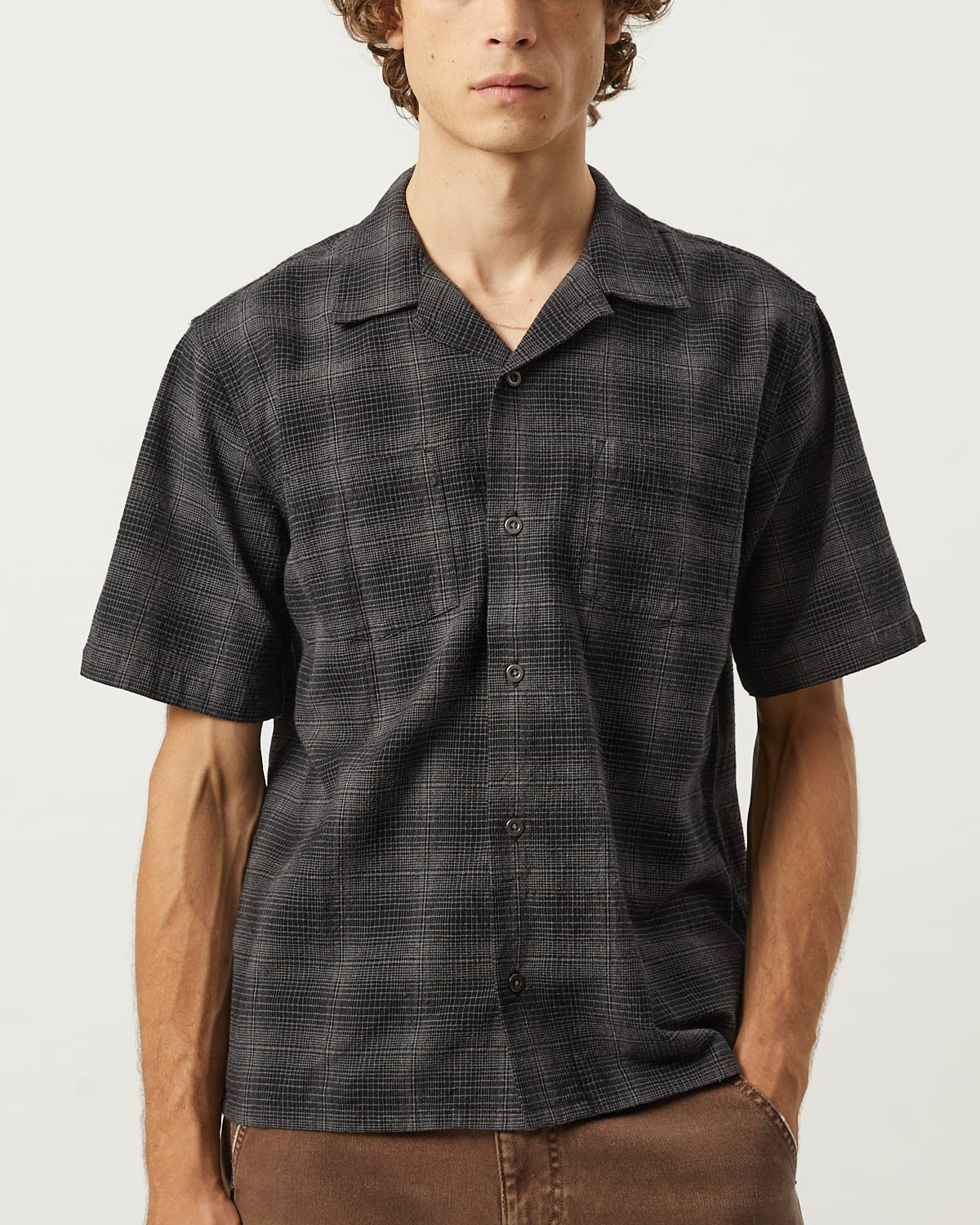 Linen Plaid SS - Black - Image 3