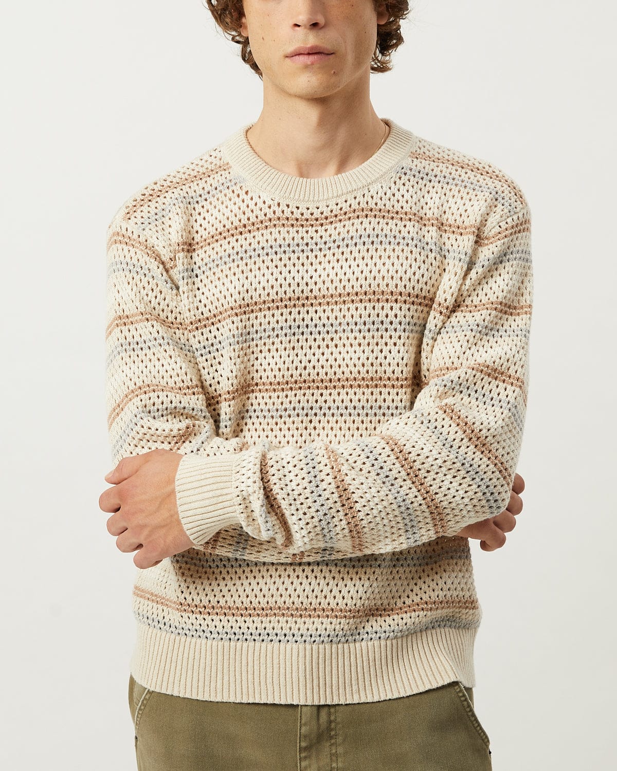 Linen Stripe Pointelle Crewneck - Image 2