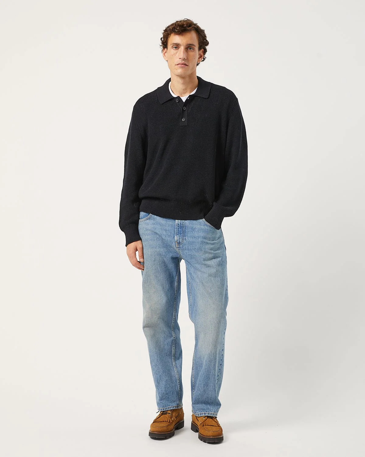 LS Slouchy Polo - Black