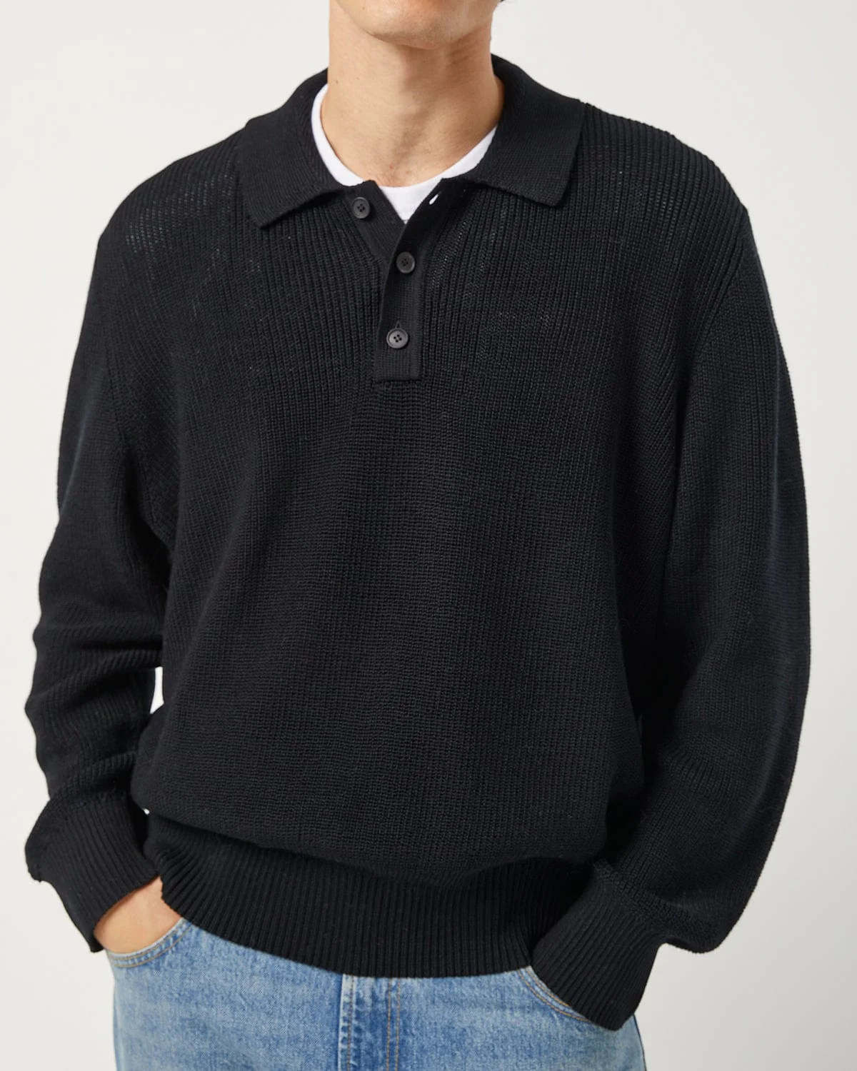 LS Slouchy Polo - Black - Image 2