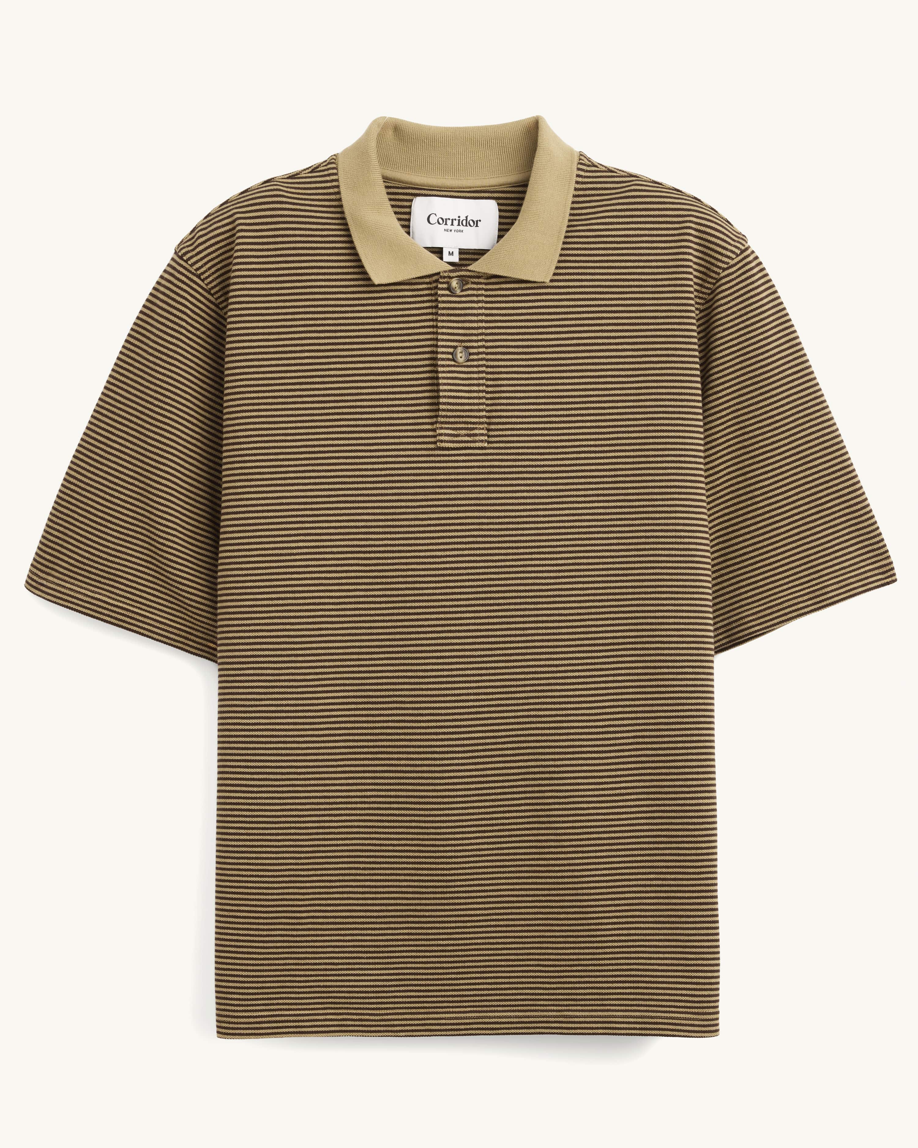 Stripe Pique Polo - Brown