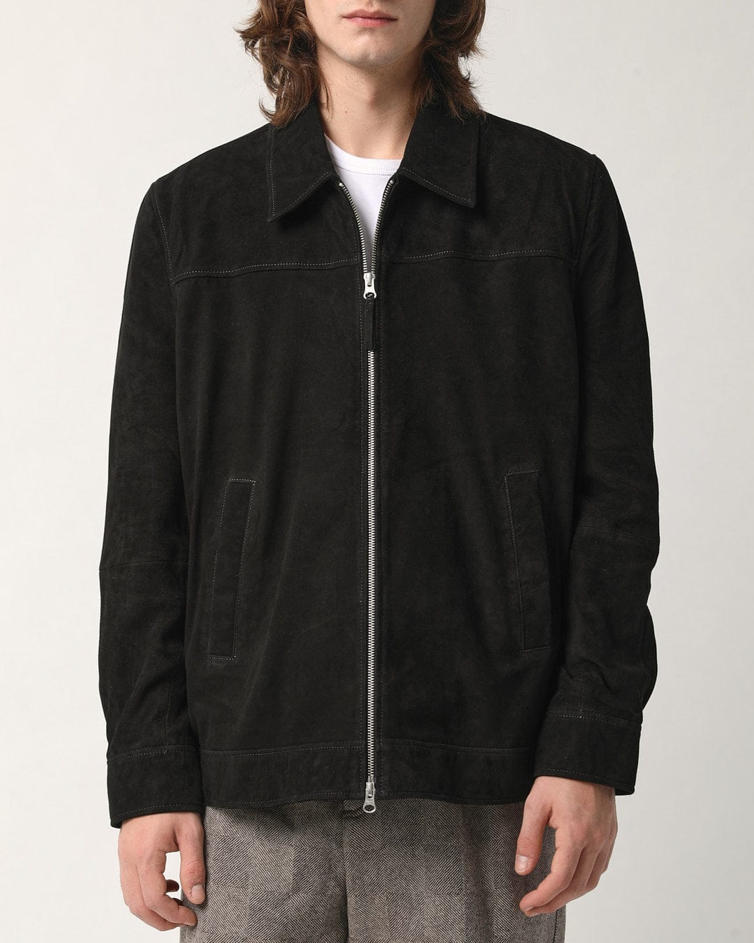Suede Zip Jacket - Black - Image 3
