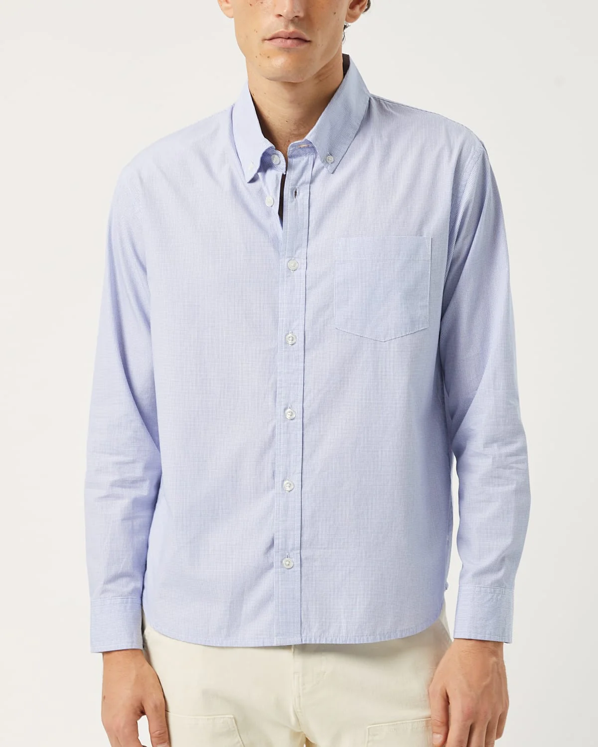 Windowpane Poplin LS - Blue - Image 3